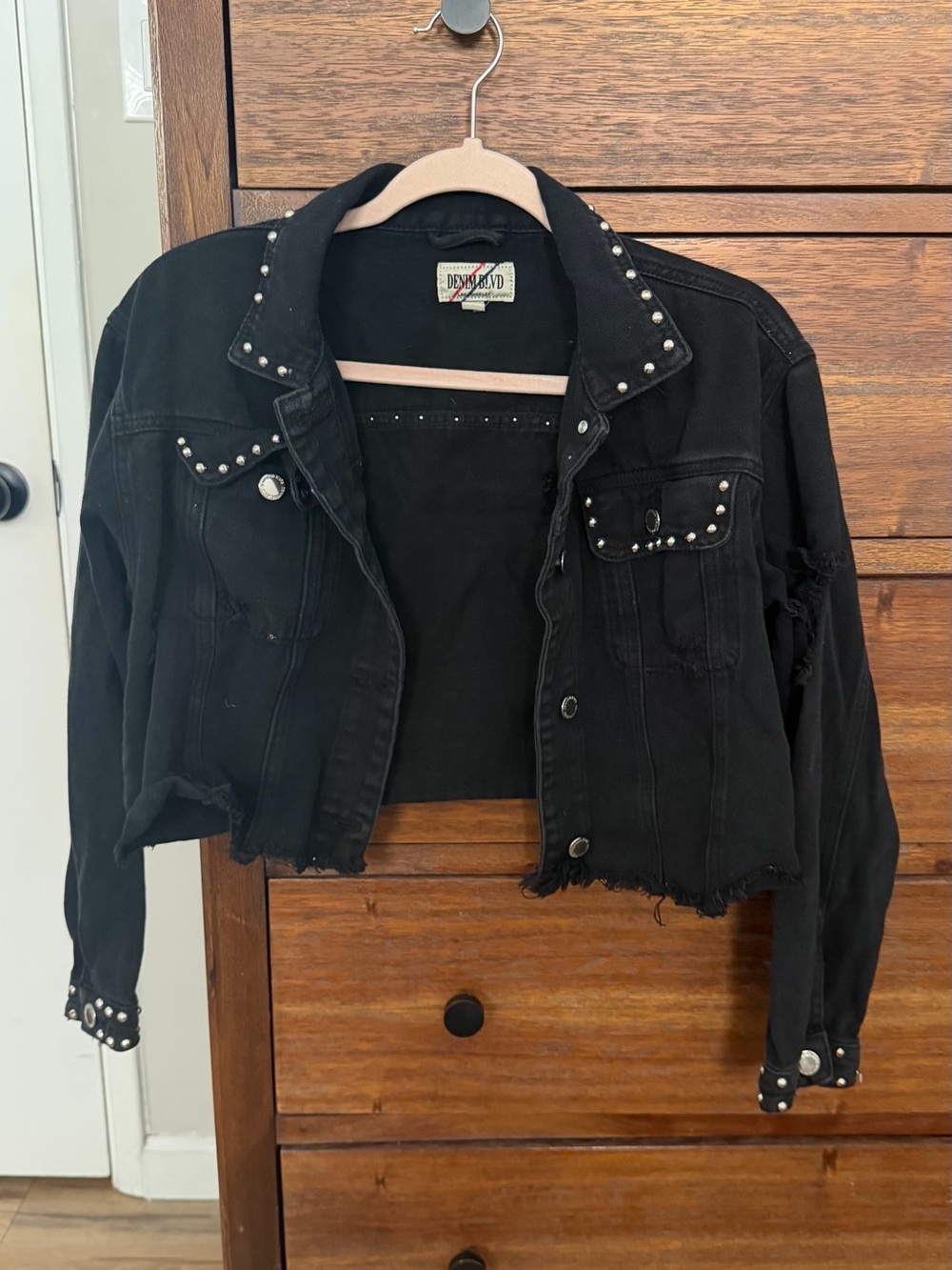 Cropped Black Studded Denim Jacket